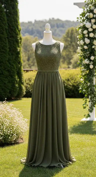 35 Stunning Olive Green Dress Outfits for Weddings 3 Elegant Lace Overlay for a Romantic Touch
