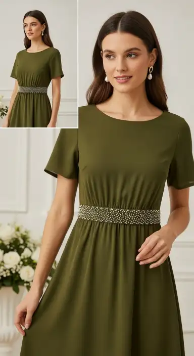 35 Stunning Olive Green Dress Outfits for Weddings 36 Incorporating a Beaded Sash for Glamour