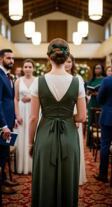 35 Stunning Olive Green Dress Outfits for Weddings 11 Mixing Textures with Velvet