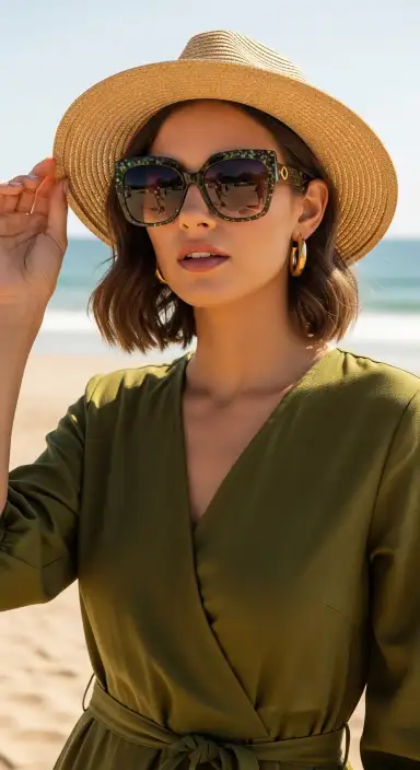 35 Stunning Olive Green Dress Outfits for Weddings 35 Pairing with Statement Sunglasses