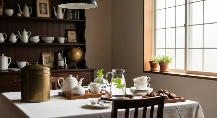 35 Beautiful Farmhouse Kitchen Table Setting Ideas 22 Warm Lighting with String Lights