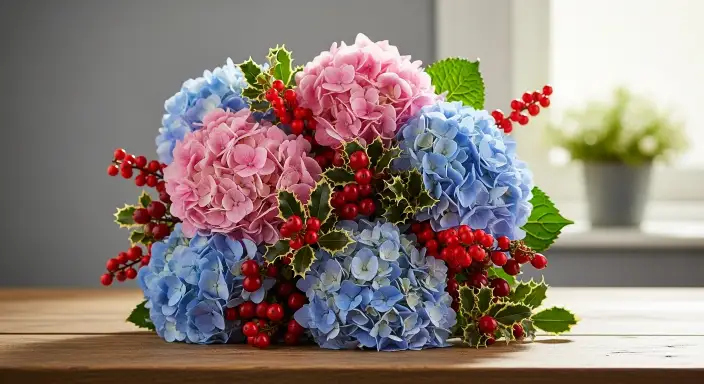 25 Stunning Hydrangea Bouquets for Every Occasion 6 Seasonal Hydrangea and Berry Bouquet