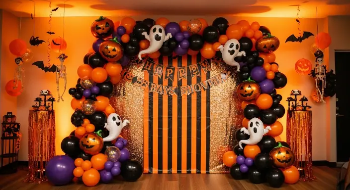 Ultimate Guide to Halloween Baby Shower Ideas (Spooky + Sweet!) 11 Balloon Arches & Wall Backdrops