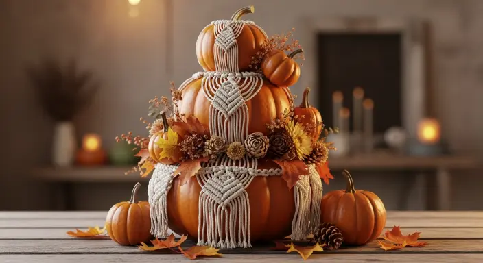 Elevate Your Table with a Stunning Pumpkin Centerpiece: 15 Gorgeous Fall Ideas 8 Boho Pumpkin Stack