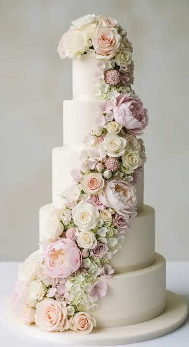 Decorating Wedding Cakes with Flowers: 25 Stunning Ideas to Elevate Your Big Day 3 Cascading Floral Design