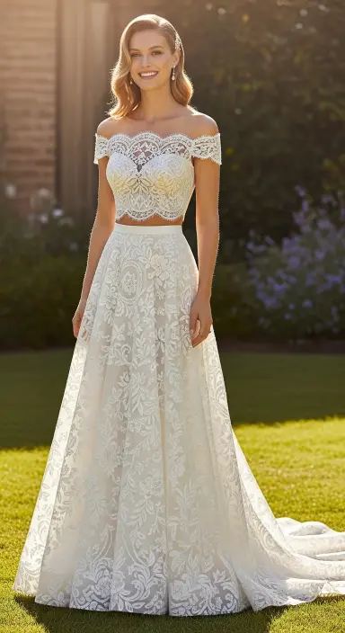 35 Breathtaking Romantic Wedding Dresses for Your Dream Day 5 Chic Two-Piece Ensembles