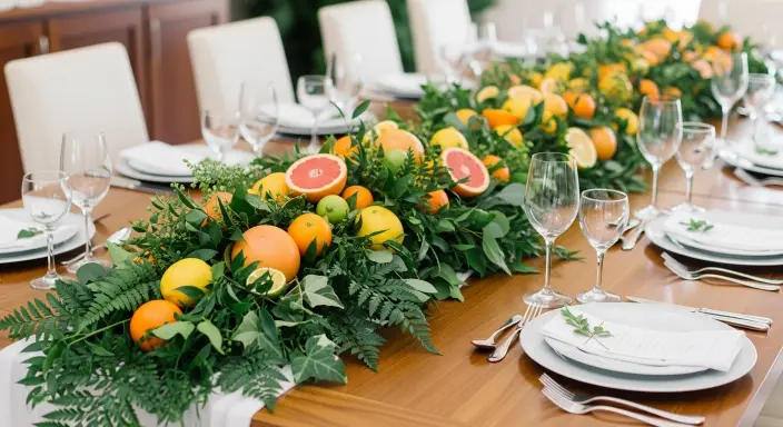 Elegant Long Dining Table Centerpiece Ideas | Stylish Décor Inspiration 13 Citrus and Greenery Runner