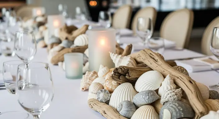 Elegant Long Dining Table Centerpiece Ideas | Stylish Décor Inspiration 7 Coastal Shell and Driftwood Display