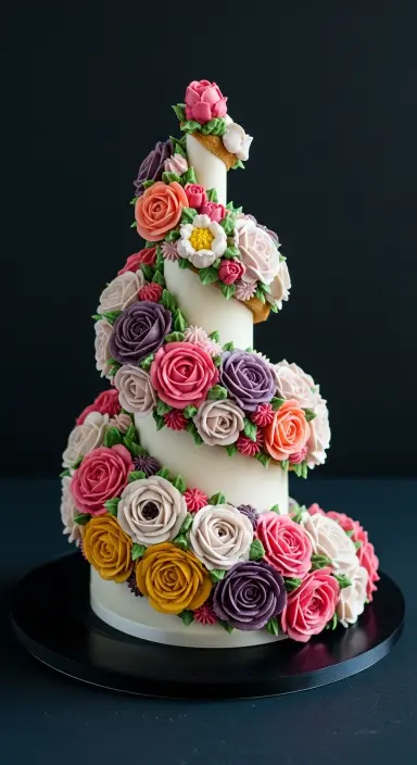 Decorating Wedding Cakes with Flowers: 25 Stunning Ideas to Elevate Your Big Day 11 Dramatic Spiral Flower Wrap