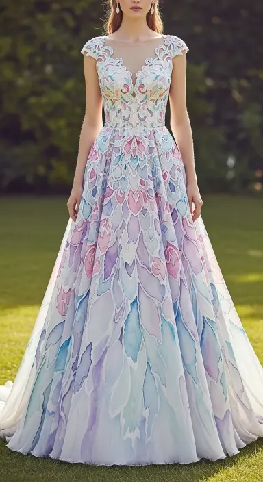 35 Breathtaking Romantic Wedding Dresses for Your Dream Day 24 Dreamy Watercolor Patterns