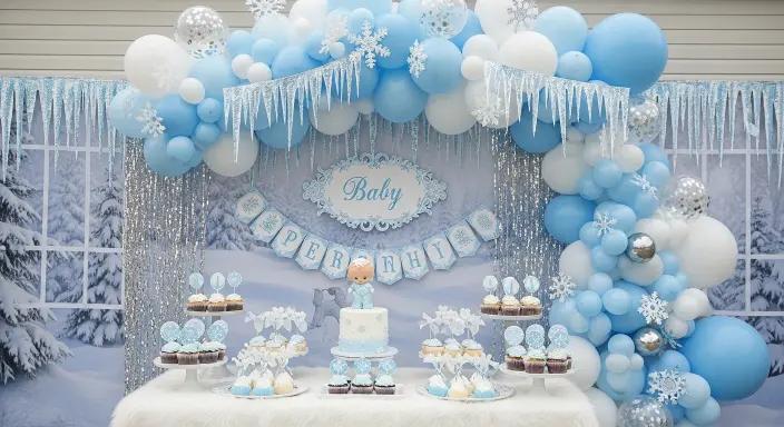 25 Sweet Winter Baby Shower Ideas to Warm Your Celebration 4 Frosty Blue Balloon Arch