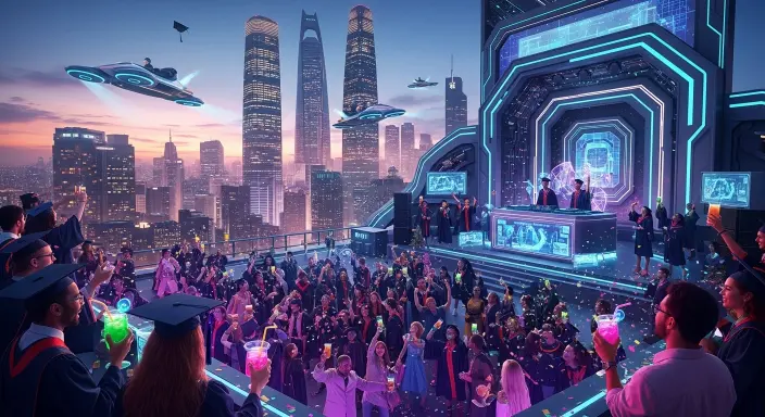 25 Creative Graduation Party Ideas for a Memorable Celebration 25 Future City Skyline Backdrop