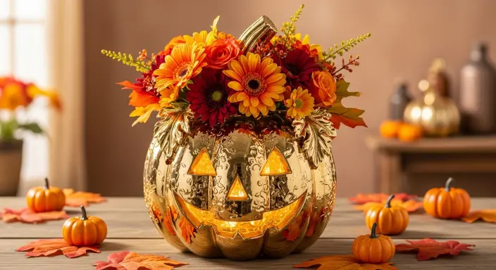Elevate Your Table with a Stunning Pumpkin Centerpiece: 15 Gorgeous Fall Ideas 10 Gilded Pumpkin Vase