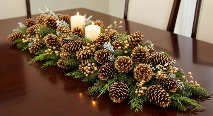 Elegant Long Dining Table Centerpiece Ideas | Stylish Décor Inspiration 5 Gold-Tipped Pinecones for Winter