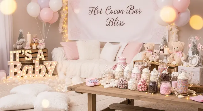 25 Sweet Winter Baby Shower Ideas to Warm Your Celebration 12 Hot Cocoa Bar Bliss