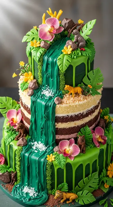 Jungle Theme Cake Ideas: Wild Celebrations Made Sweet 3 Jungle Waterfall Cake