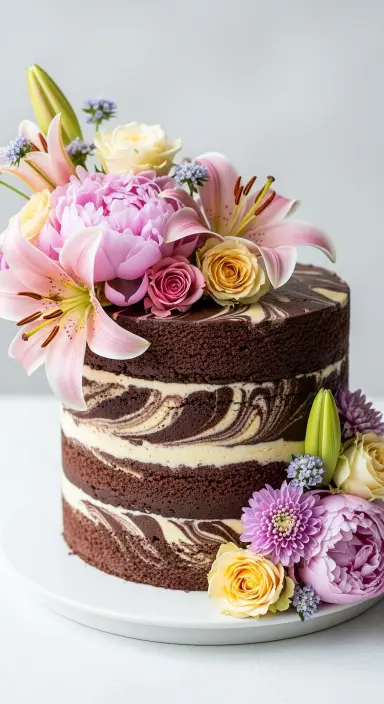 Decorating Wedding Cakes with Flowers: 25 Stunning Ideas to Elevate Your Big Day 23 Marble Effect Cake with Blooms