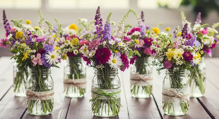 10 Beautiful DIY Wedding Centerpieces You Can Easily Make Yourself 2 Mason Jar Wildflower Bouquets