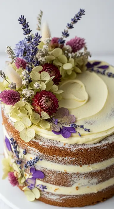 Decorating Wedding Cakes with Flowers: 25 Stunning Ideas to Elevate Your Big Day 21 Naked Cake with Dried Flowers