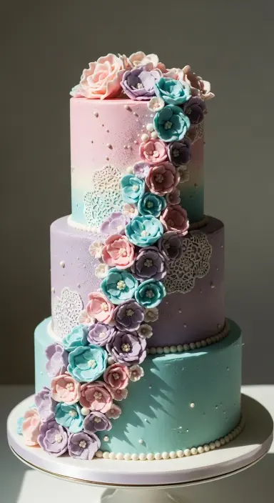 Decorating Wedding Cakes with Flowers: 25 Stunning Ideas to Elevate Your Big Day 19 Pastel Petal Cascade Cake
