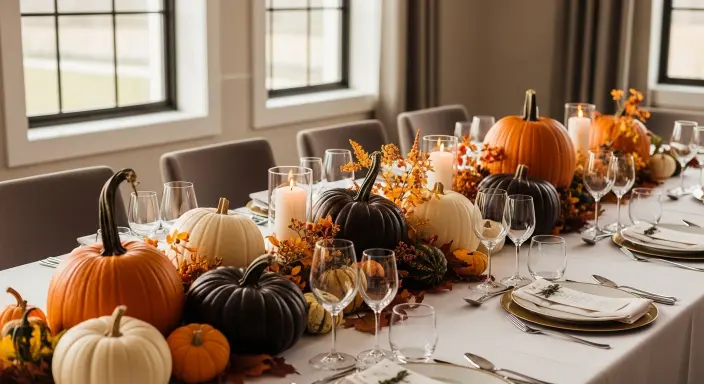 Elegant Long Dining Table Centerpiece Ideas | Stylish Décor Inspiration 4 Seasonal Pumpkin Cluster for Fall
