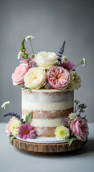 Decorating Wedding Cakes with Flowers: 25 Stunning Ideas to Elevate Your Big Day 4 Semi-Naked Cake with Rustic Blooms