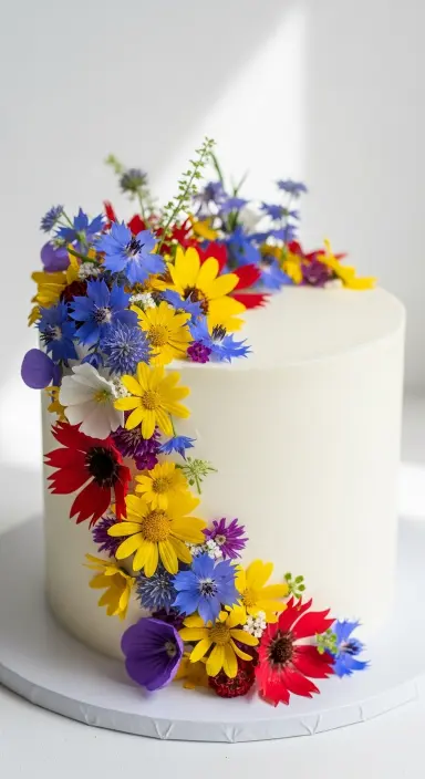 Decorating Wedding Cakes with Flowers: 25 Stunning Ideas to Elevate Your Big Day 7 Single-Tier Cake with Vibrant Wildflowers