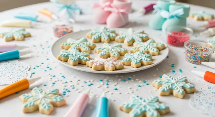 25 Sweet Winter Baby Shower Ideas to Warm Your Celebration 13 Snowflake Sugar Cookie Decorating