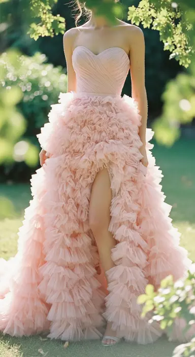 20 Stunning Ball Gowns for Your Next Formal Event 3 Strapless Ruffled Gown with High Slit