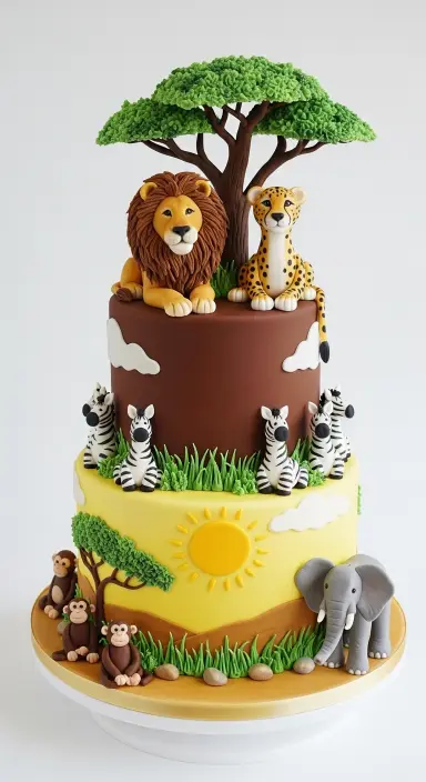 Jungle Theme Cake Ideas: Wild Celebrations Made Sweet 7 Two-Tier Safari Scene Cake