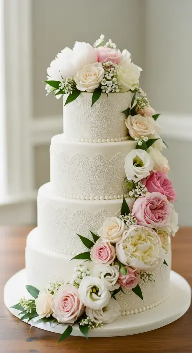 Decorating Wedding Cakes with Flowers: 25 Stunning Ideas to Elevate Your Big Day 14 Vintage Lace and Flowers Cake